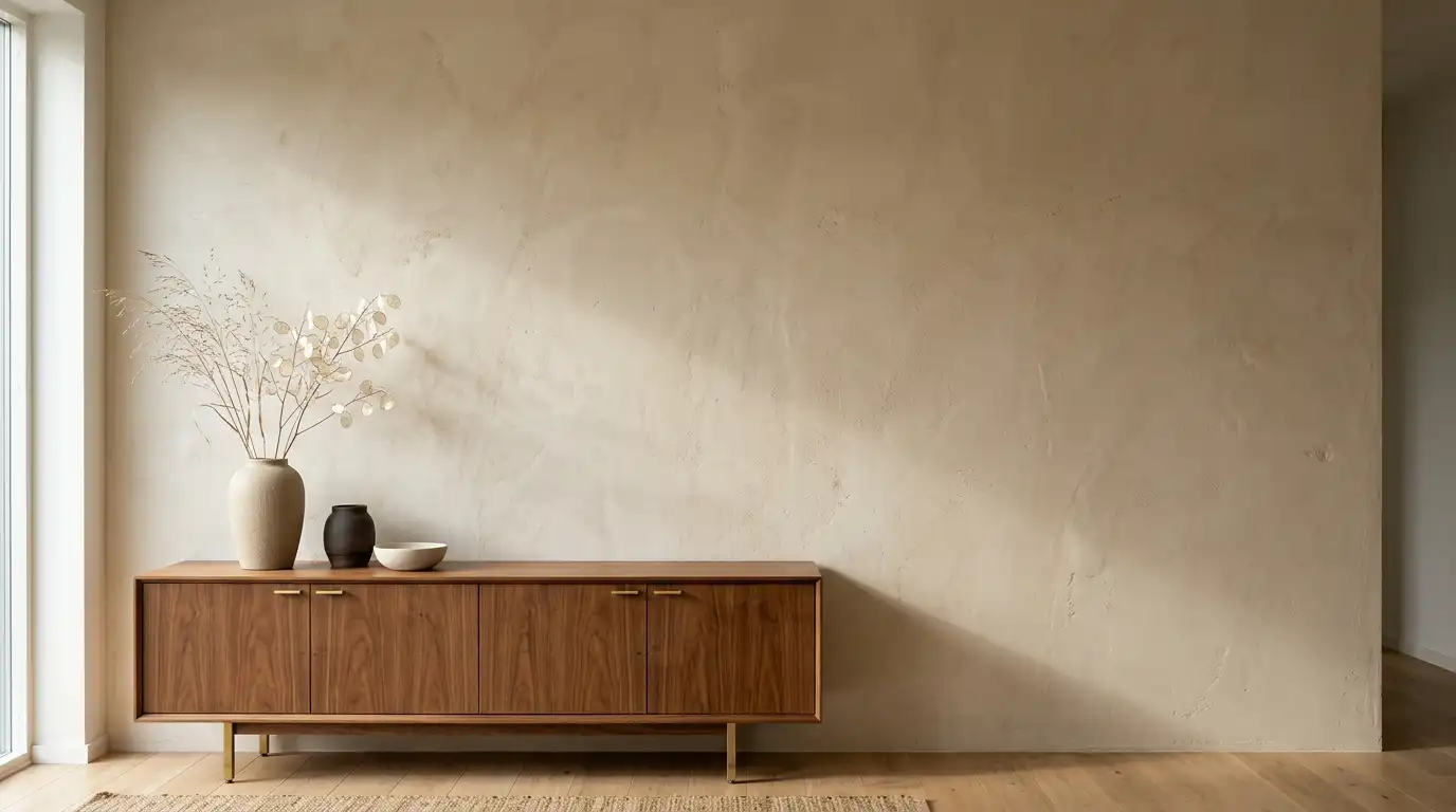 Стена комнаты в светлой матовой окраске.